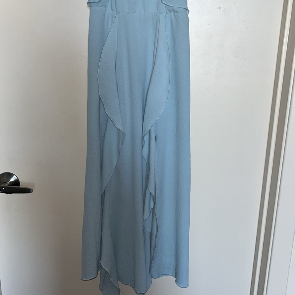 ZARA WOMANS SS22 PASTEL BLUE SLIT RUFFLED MIDI DRESS SZ M - Picture 5 of 10